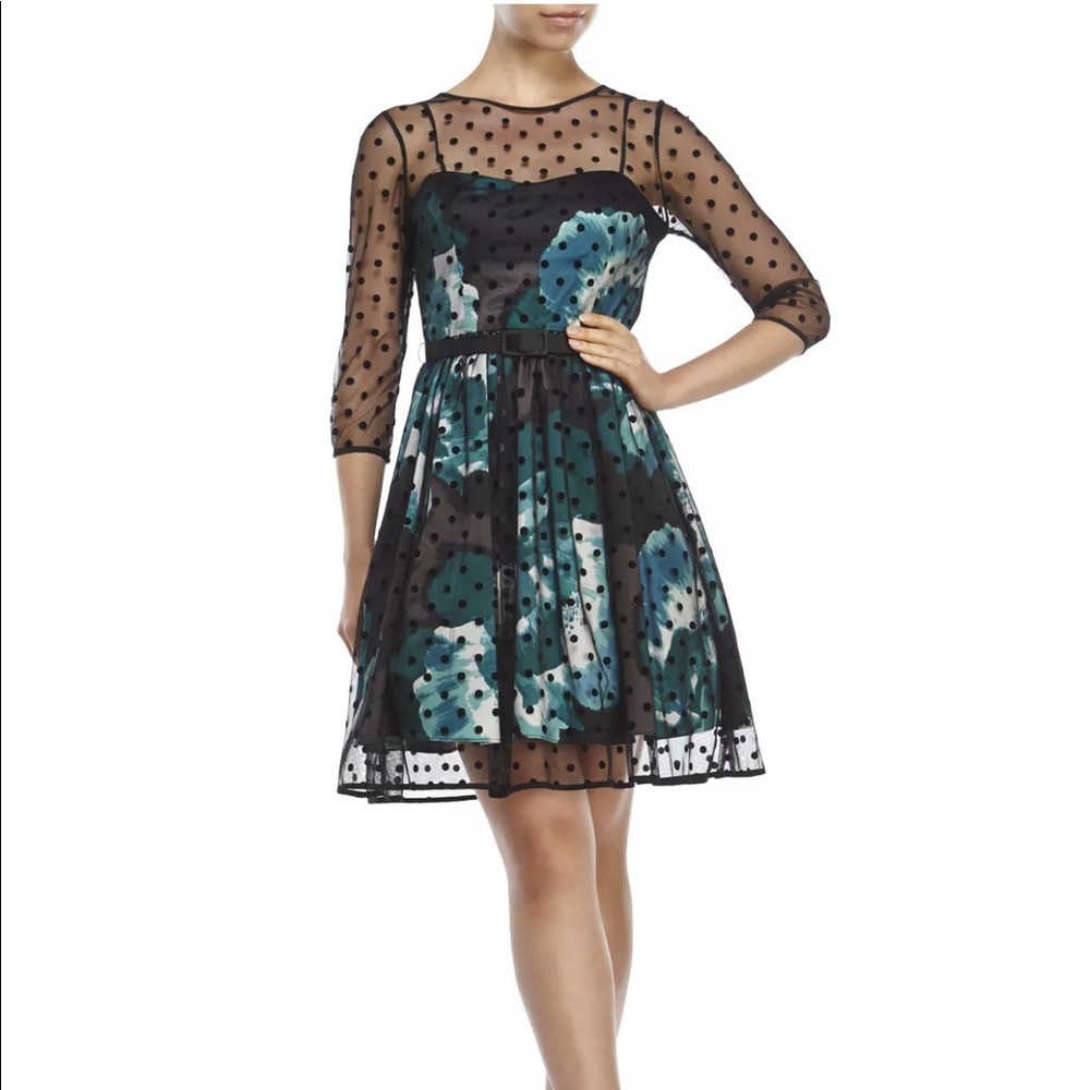 Eliza J Womens Floral Polka Dot Mesh Dress